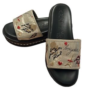 NWOT KARL LAGERFELD PARIS Logo Platform Slides Sandals Shoes Size 8